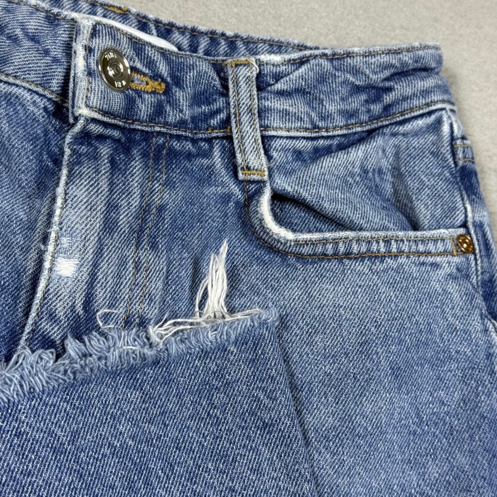 Zara Womens High Rise Straight Leg Jeans Blue Frayed Hem Size 2
